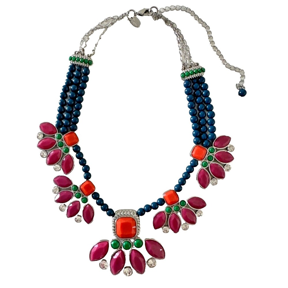 Lia Sophia Flamenco Necklace statement Beaded Blue Pink Orange Collar